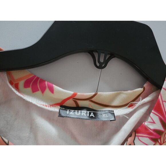 Women's Pink & Orange V-neck Button Accent Short Sleeve Top XL - Picture 7 of 8